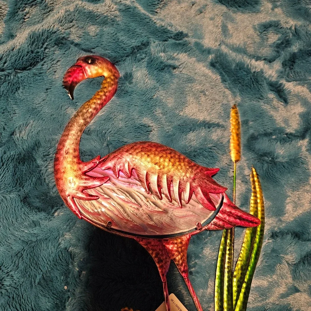 Metal and Glass Flamingo‎ Wall Art Sculpture Decor Coastal Tropical Home Accent